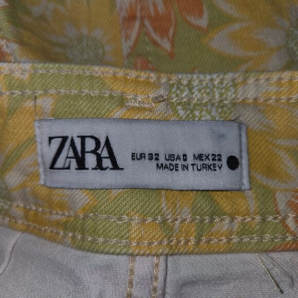 Zara Marine Straight Sunflower Floral High Waist Wide Leg Jeans Pants Size 0 - Picture 9 of 9